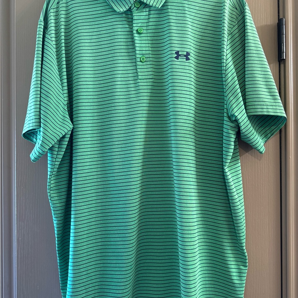 Under Armour Men's Polo Shirt in Green with Navy Stripes